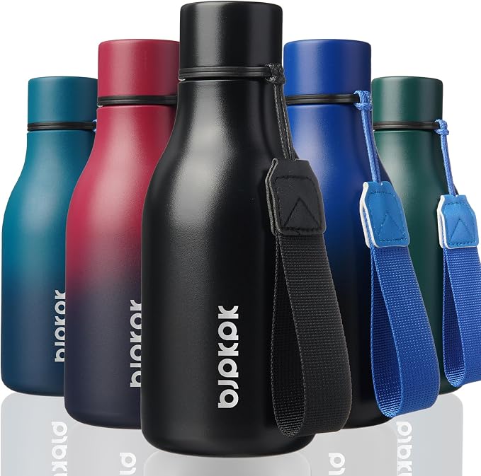 BJPKPK 12oz Insulated Water Bottle, Stainless Steel Bottle with Carry Strap | Keep Cold & Hot Vacuum Insulation, Leak-Proof BPA-Free Design, Slim Bottle Fits Most Cup Holders for Gym, Office & Travel