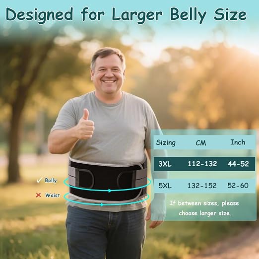King Mills Plus Size Back Brace for Lower Back Pain, Belly: 52"-60" | Breathable Obese Belly Support, For Sciatica, Scoliosis, Two Sets of Support Bars, Lightweight