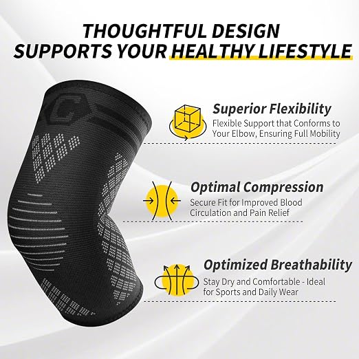 CAMBIVO 2 Elbow Sleeves and 1 Tennis Elbow Strap Set for Tendonitis Relief | Counterforce Pad Targets Extensor Pain, Adjustable Hook-and-Loop Fit, Breathable 3D Knit Sleeve, 2+1 Combo Set, Men & Women