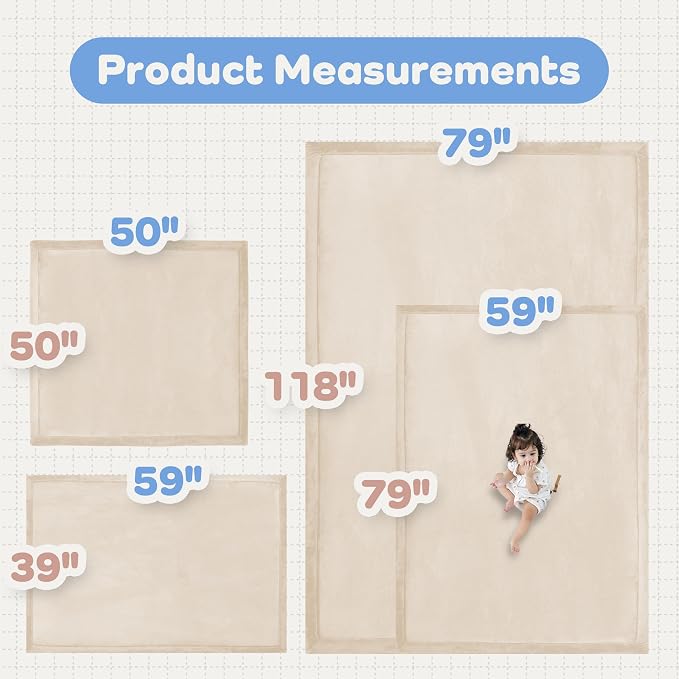 1.5" Thick Baby Play Mat for Floor Tummy Time, 50"x 50" Pro Soft Baby Activity Playmats Playroom, Easy Care with Non-Slip Safe for Infant Toddler Kids Crawling(Beige)