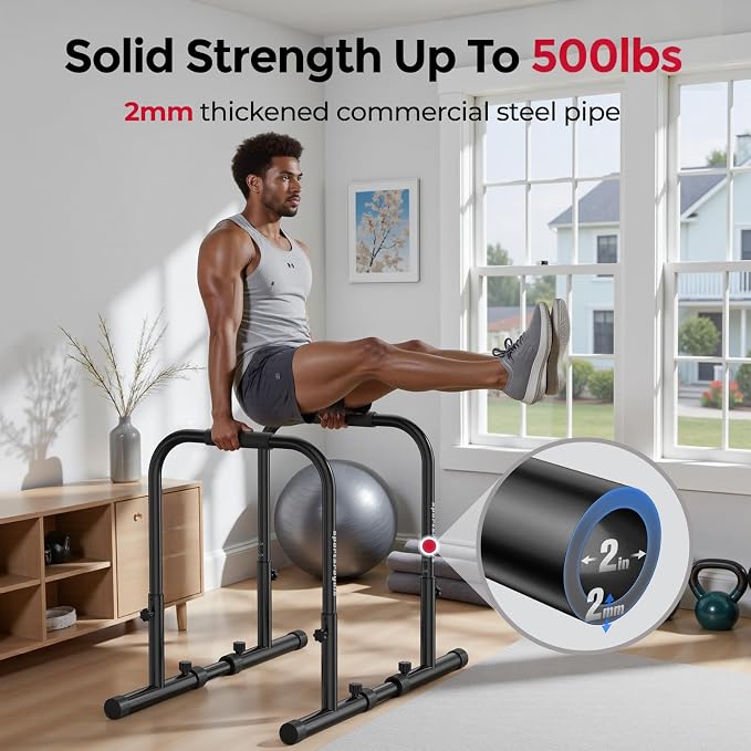 Sportsroyals Adjustable Dip Bar Station, Heavy Duty Parallette & Parallel Bars, 400LBS Stable Dip Stands for Home Gym, Calisthenics & Upper Body Workout Equipment