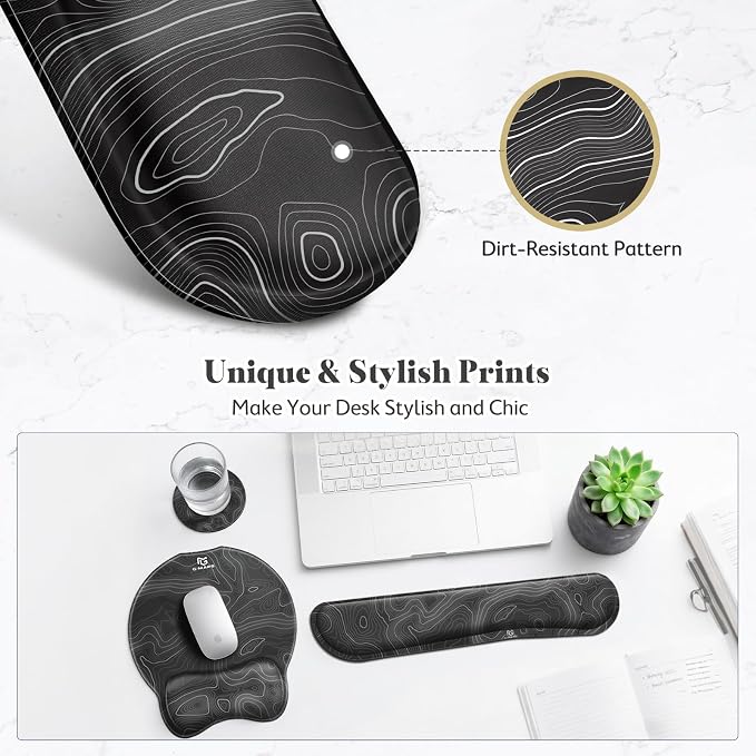 Gimars Upgrade 3 in 1 Enlarge Superfine Smooth Gel Ergonomic Mouse Pad Wrist Support and Keyboard Wrist Rest for Computer, Laptop, Mac, Gaming and Office, Durable, Comfortable and Pain Relief, Map