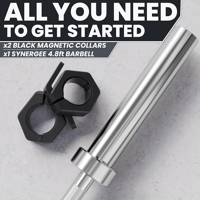 Synergee Olympic Barbell – 20/25 lb, 2" Bar, 350 lb Cap, Magnetic Collars