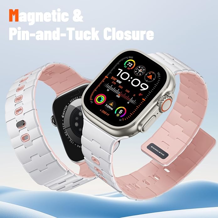 Bandletic Magnetic Silicone Watchband Compatible with All Apple Watch | Strong Magnet Sport Strap for iWatch Ultra 49mm Series 11-1 SE 46mm 45mm 44mm 42mm 41mm 40mm 38mm, Ideal for Men Women