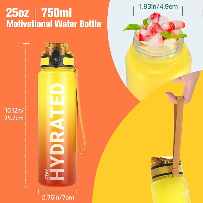 Sahara Sailor Water Bottle 25oz, Tritan Sports Bottle with Time Marker | Bpa Free, Leakproof Wide Mouth With Fast Flow Lid And Cleaning Brush, For Gym School Office Travel, 1 Count
