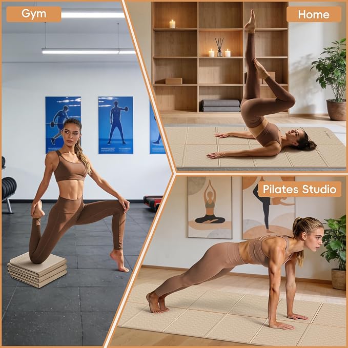 PAIDU Foldable Yoga Mat, 70"x24"x0.31" TPE Non-Slip Mat with Bag | Double‑sided non‑slip, 8mm thick TPE, foldable for travel, ideal for yoga/pilates/fitness/home/outdoor workouts