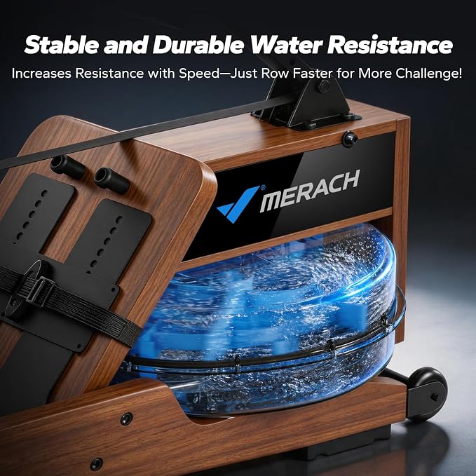 MERACH Water Rowing Machines for Home, Foldable Row Machine with 400LBS Weight Capacity, Dedicated Monitor and Comfortable Seat, Free MERACH App for Immersive Water Rower