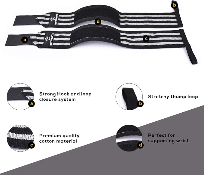 AQF Wrist Wraps for Weightlifting & Powerlifting, 18" USPA Approved (Pair)