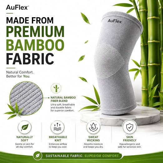 Bamboo Knee Sleeves for Women & Men, 2 Pack Bamboo Compression Knee Sleeve for Knee Pain, Elastic Knee Brace for Arthritis Pain Relief, Sports, Running & Daily Support-Large