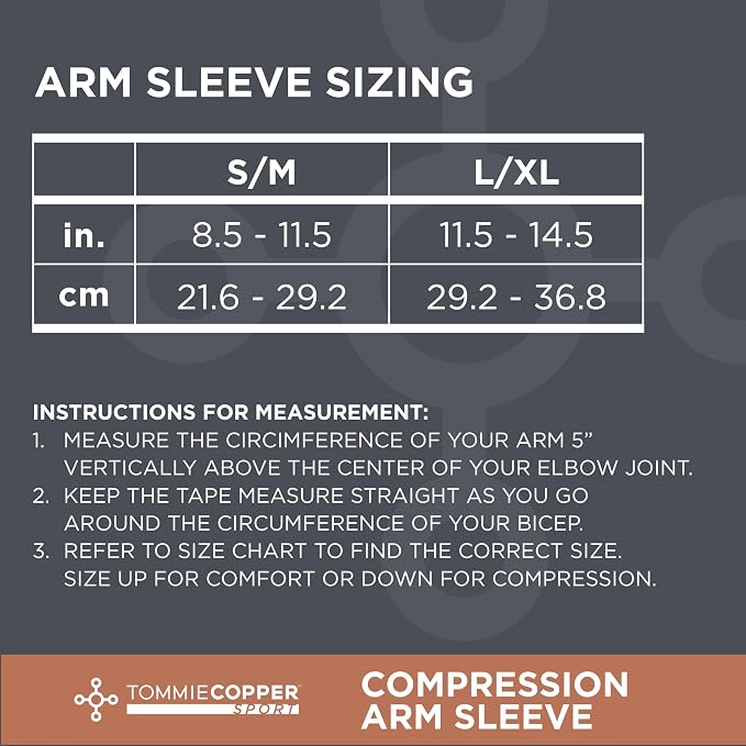 Tommie Copper Arm Compression Sleeve 15-20 mmHg, 100% Copper & Zinc Infused