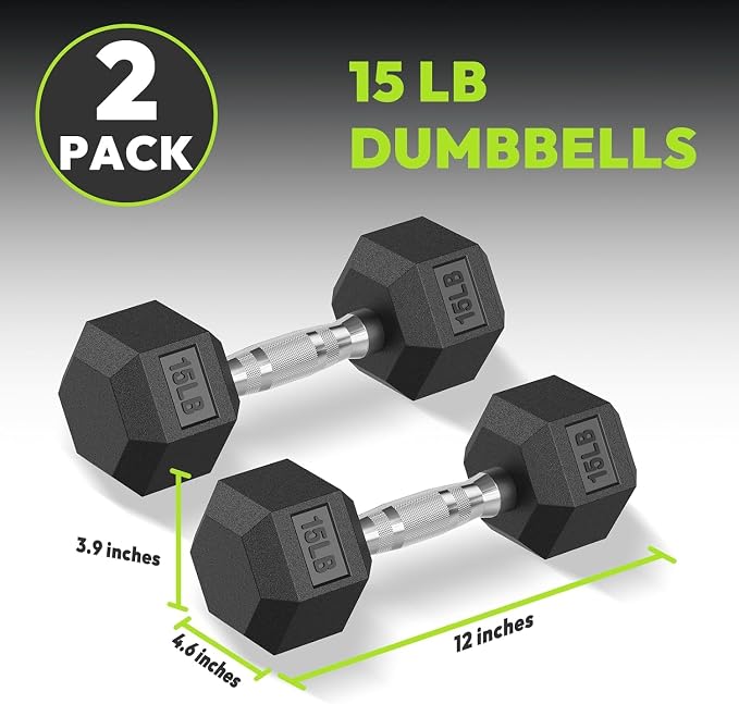 HANDBODE Rubber Encased Hex Dumbbell Pair, 2.5-65 lb | Non-Slip Handle Design for Secure & Comfortable Grip, Hand Weights for Strength Training, Fitness & Home Gym