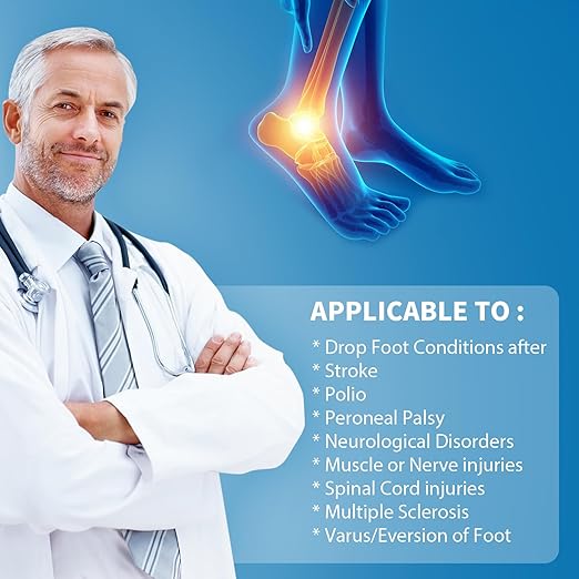 Tenbon Ankle Support Drop Foot Brace Orthosis - Comfort Cushioned Adjustable Wrap Compression For Improved Walking Gait, Prevents Cramps Ankle Sprains (Gray)