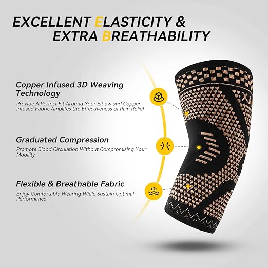 INDEEMAX Copper Elbow Compression Sleeve, 2 Pack Elbow Brace for Tendonitis | Elbow Sleeve for Women Men, Arm Support for Tennis & Golfer's Elbow, Joint Pain Relief, Arthritis, Bursitis, Weightlifting