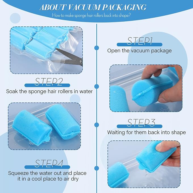 Geyoga 18 Pieces Blue Foam Hair Rollers Large Hair Curlers Sponge Rollers for Heatles to Sleep in a Curl for Women's Short and Long Hairs Styling (1.4 x 2.6 Inches)
