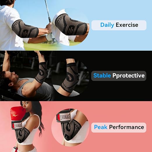 INDEEMAX Copper Elbow Compression Sleeve, 2 Pack Elbow Brace for Tendonitis | Elbow Sleeve for Women Men, Arm Support for Tennis & Golfer's Elbow, Joint Pain Relief, Arthritis, Bursitis, Weightlifting