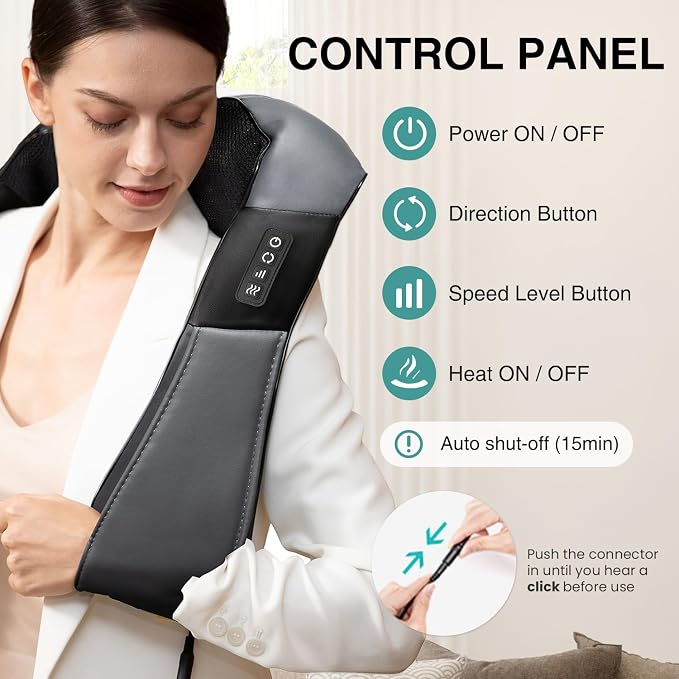 Nekteck Shiatsu Neck Massager with Heat for Pain Relief, Gray, NOT Cordless | 2026 Upgraded 3D Back Shoulder Kneading Massage Pillow, 3 Intensity Speeds Deep Tissue, Relaxation Gifts for Men Women