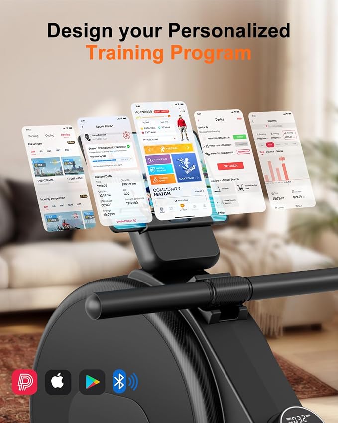 Superun Upgraded Rowing Machines for Home, Magnetic Rowing Machine with 32 Levels, Rower Machine of Quiet Resistance & 300LBS Weight Capacity, Row Machine with LED Monitor, App Supported