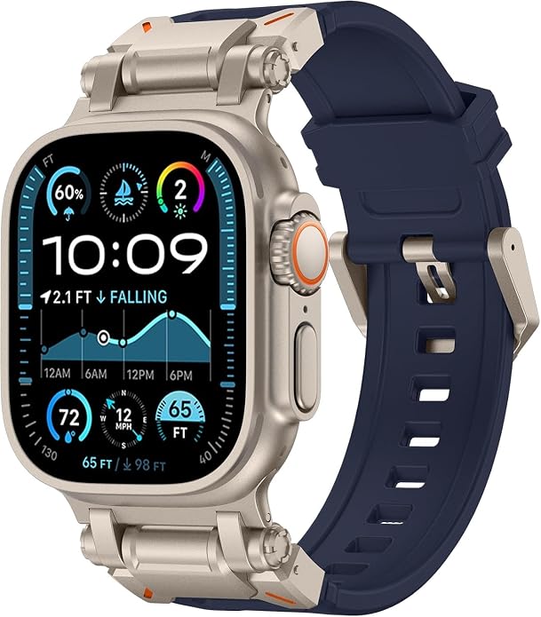 WINGLE FKM Rubber Bands for Apple Watch Band Ultra 3/2/1 Band Ultra 49mm Series 11 10 46mm 45mm 44mm 42mm SE 3/2/1 9 8 7 6 5 4 3 Men, Military Rugged Metal Connector Silicone Apple iWatch Sport Bands