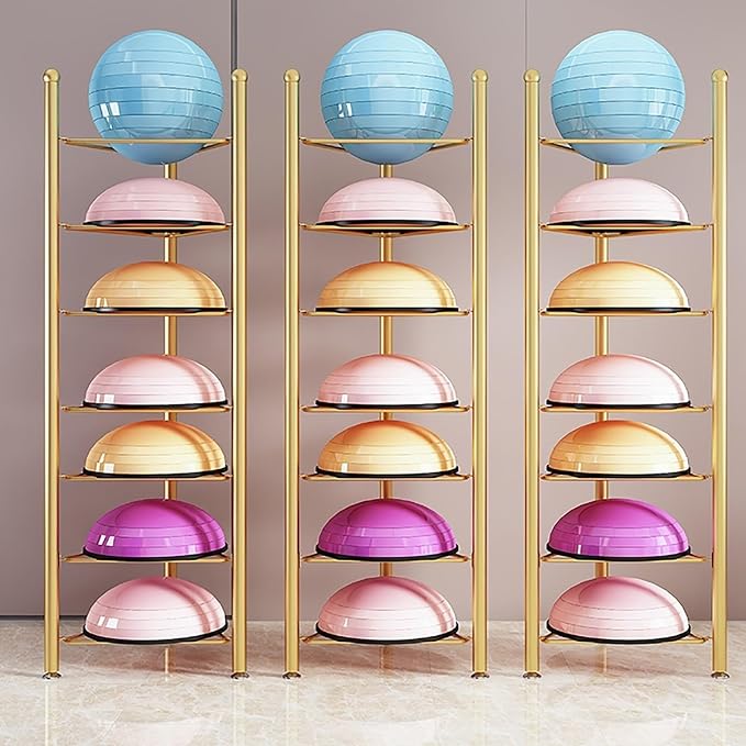 3/5/6/7 Tier Floor Stand Storage Organizer Exercise Half Balance Ball Storage Rack, Home Gym Workout Equipment for Bosu Slam Bowling Medicine Balls(White,7 Layer - 75in)