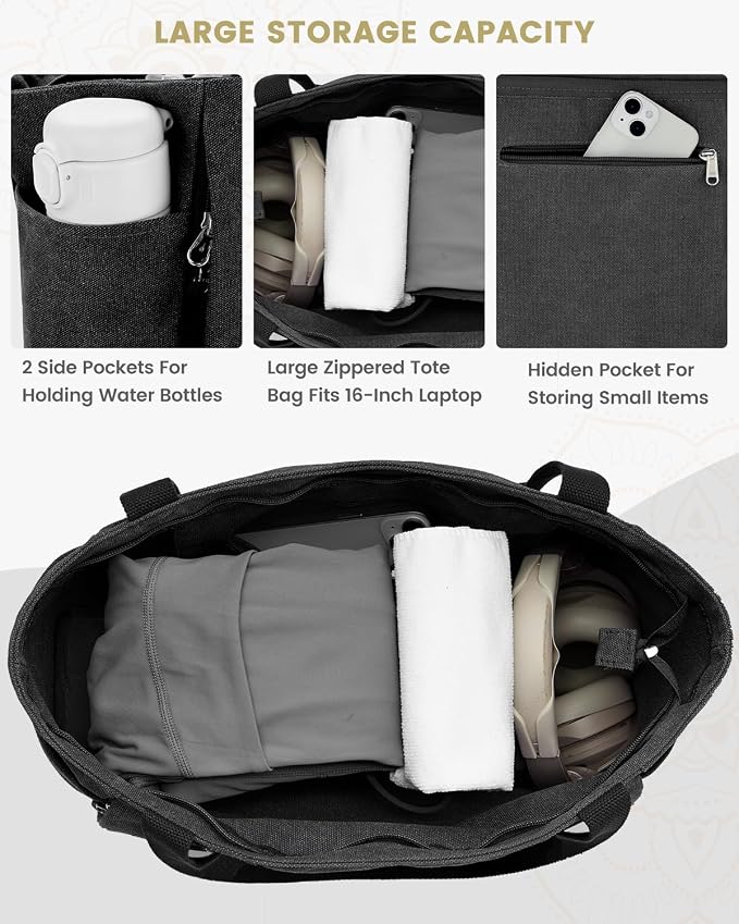 Gonex Yoga Mat Bag with Zipper Mat Carrier Canvas Gym Tote | Durable Canvas, Zipper Closures Prevent Slipping, Quick Access, Bottle Holder, Fits Yoga Blocks, Gym & Travel Use