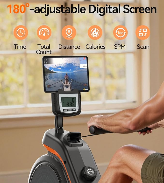 YOSUDA Rowing Machine for Home, Magnetic Rower Machine for Beginners to Athletes, Use with Resistance Adjustment Function, Bluetooth, App Supported, LCD Monitor, and Comfortable Seat Cushion