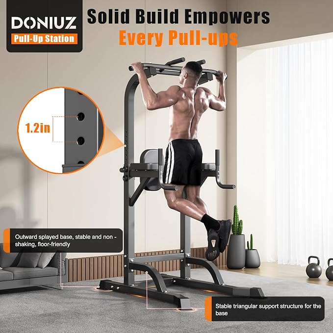 DONIUZ Power Tower Pull Up Bar and Dip Station, Multi-Function Home Gym, Strength Training Fitness Equipment, Height Adjustable