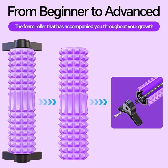 Foam Roller with Detachable Stand, 18” Deep Tissue Massage Roller | Beginner-Friendly Support Design for Muscle Recovery, Home Workout & Fitness - Purple