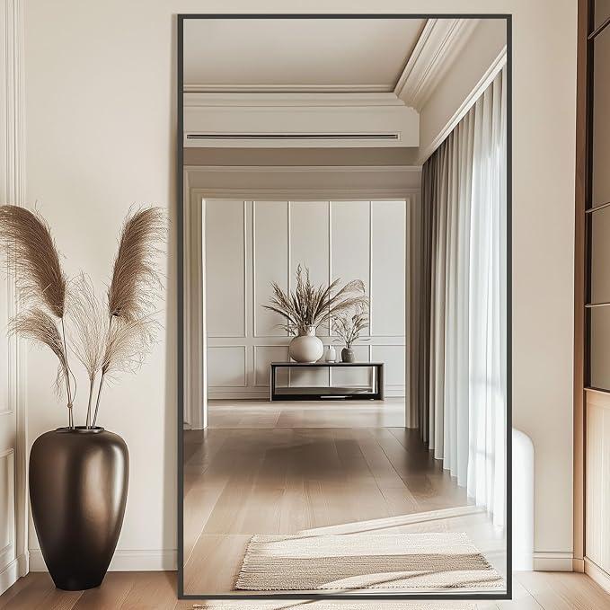 MirrMuse 82"X44" Oversized Floor Mirror Full Length, Extra Large Mirror | for Gym Bedroom Living Room Clothing Store, Tempered Glass, Black Aluminum Frame, Full Length Body, Hanging or Wall Mounted