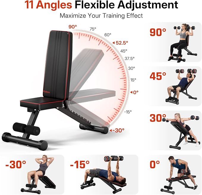 YOLEO Adjustable Weight Bench - Utility Weight Benches for Full Body Workout, Foldable Incline/Decline/Flat Bench Press for Home Gym