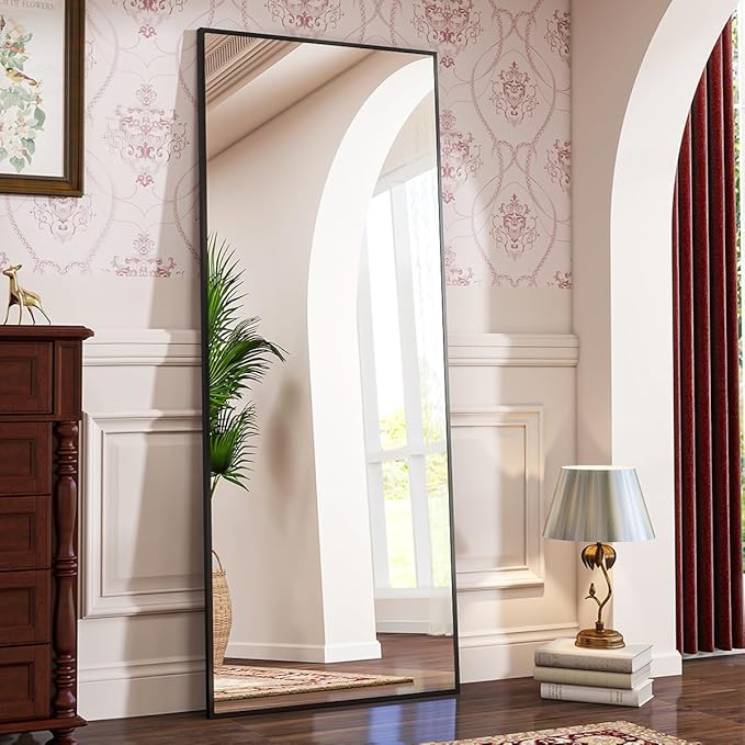 BEAUTYPEAK Full Length Mirror, 71"x26" Standing Hanging or Leaning Against Wall Floor Mirrors Body Dressing Wall-Mounted for Living Room, Bedroom with Aluminum Alloy Thin Frame, Black | Standing Hanging or Leaning Against Wall Body Dressing Wall-Mounte...