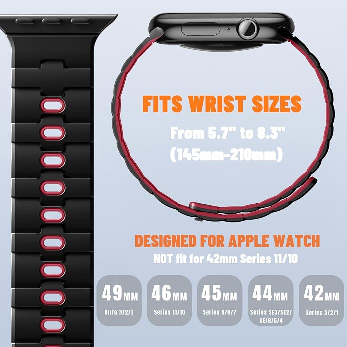 Bandletic Magnetic Silicone Watchband Compatible with All Apple Watch | Strong Magnet Sport Strap for iWatch Ultra 49mm Series 11-1 SE 46mm 45mm 44mm 42mm 41mm 40mm 38mm, Ideal for Men Women