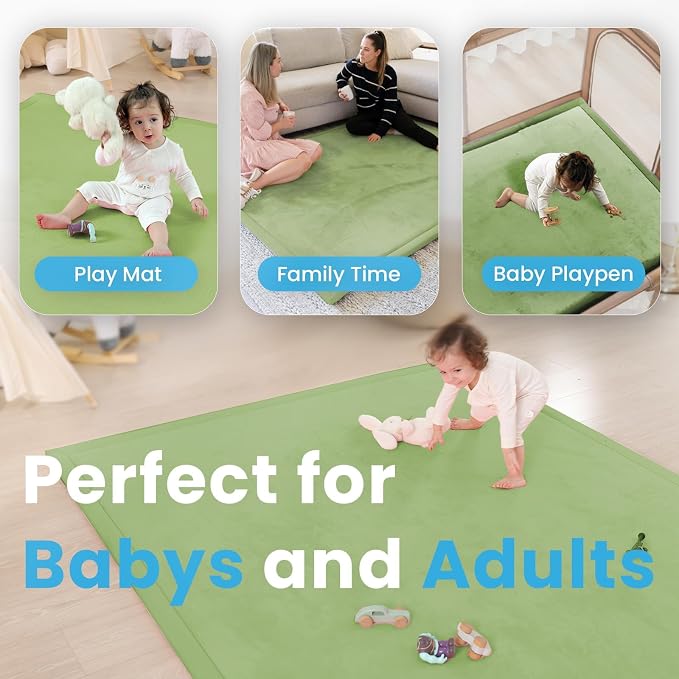 1.3" Thick Baby Play Mat for Floor,59x79 Large Memory Foam Tummy Time Mat | Soft Coral Velvet Nursery Rug, Non Slip for Crawling,Toddlers,Infants,Kids,Yoga & Tatami Style for Living Room