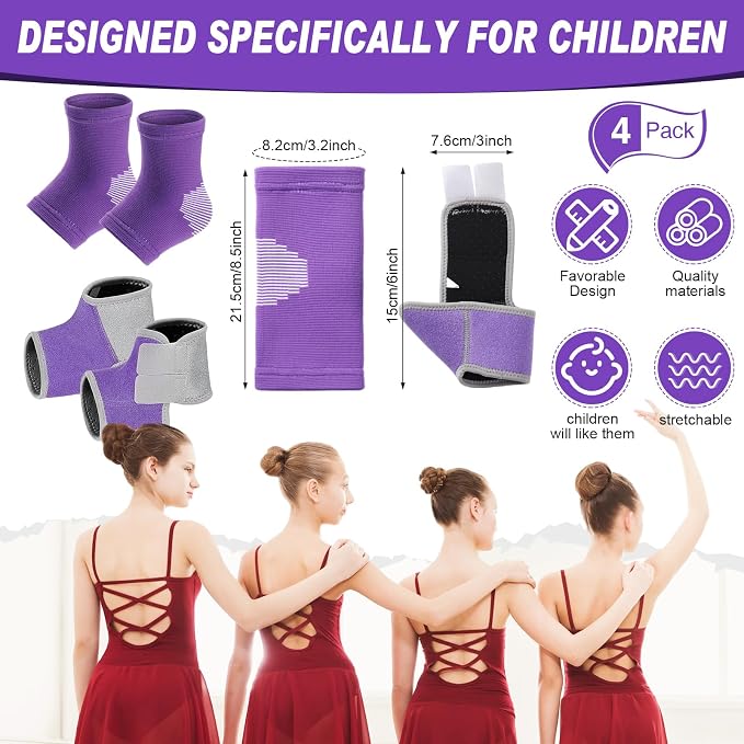 Tarpop 2 Pairs Kids Ankle Brace Set Foot Support Stabilizer Wraps Protector Guard Knitted Ankle Sleeve Sock Support Compression Socks for Injury Prevention(Purple,Medium)