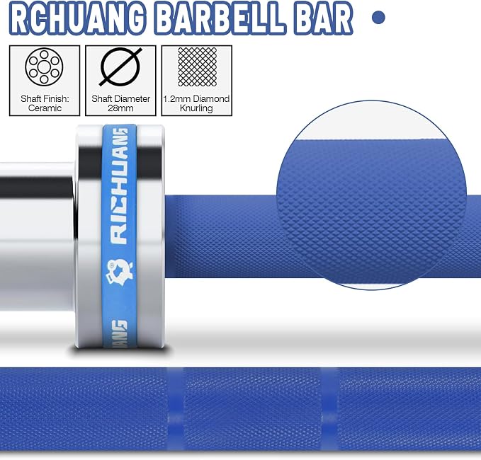 7ft Olympic Barbell 28mm 45lb – 500/700/1000LB Bar for Home Gym | Ceramic coated steel. Smooth spinning sleeves. Fits 2" plates. For snatch, clean and jerk, squats, deadlifts, bench press.