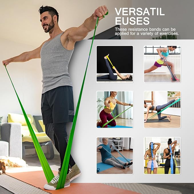 5-Piece Resistance Bands Set, 5.9 ft, Latex-Free for Exercise and Therapy | Elastic Bands for Stretching, Physical Therapy, Yoga, Pilates and Home Workouts, Suitable for Women and Men