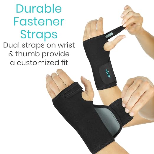 Vive Wrist Brace - Carpal Tunnel Hand Compression Support Wrap for Men | Women, Tendinitis, Bowling, Sports Injuries Pain Relief - Removable Splint - Universal Ergonomic Fit (Black, Right)