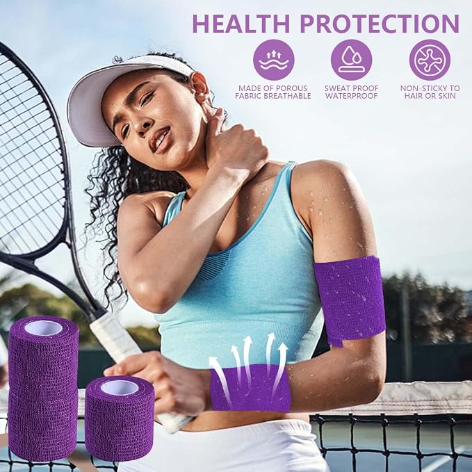 KISEER 15 Pack 2 Inch x 5 Yards Purple Self Adhesive Bandage Breathable Cohesive Bandage Wrap Rolls Elastic Self-Adherent Tape for Stretch Athletic, Sports, Wrist, Ankle