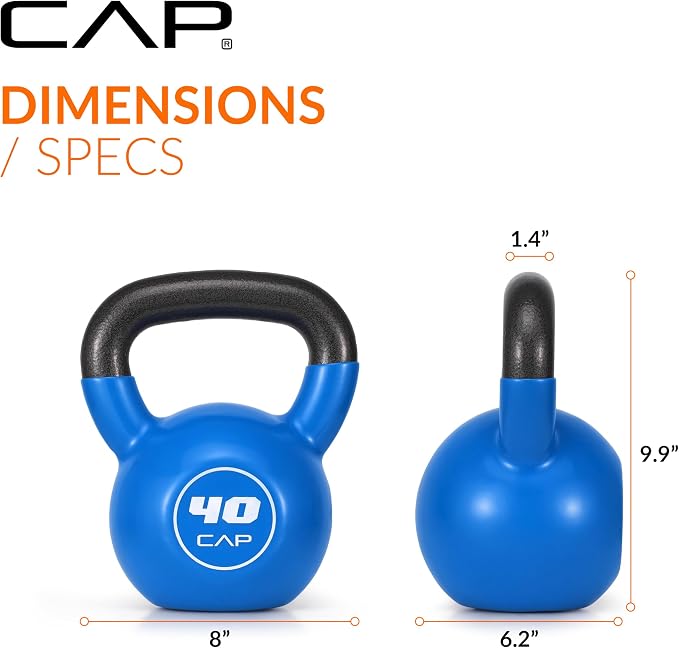 CAP Vinyl Coated Cast Iron Kettlebell, 10-50 LB Home Gym Weight
