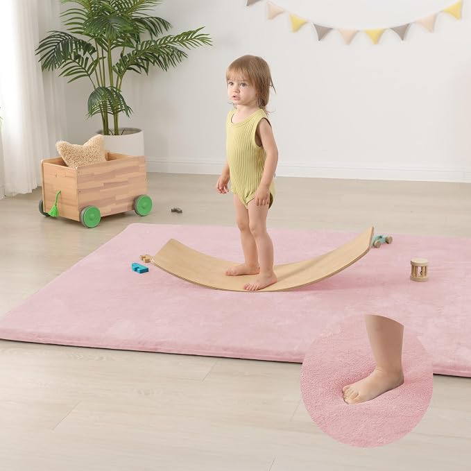Huloo Sleep Baby Play Mat for Floor,Extra Large 71"×79" Playpen Mat for Toddler,Infant,Kids,1.3" Thick Elasti Foam Non-Slip Nursery Rug,Water Repellent Soft Padded Activity Mats for(Pink)