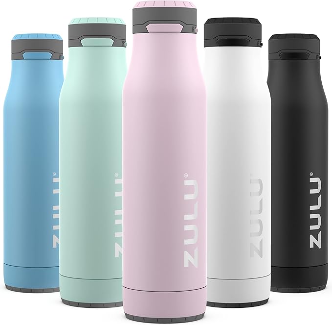 ZULU Ace 24oz Insulated Stainless Steel Water Bottle, Chug Spout, Pink | Leakproof water bottle keeps drinks cold for hours. BPA-free, locking lid, sip or chug, perfect for gym, travel, and school.