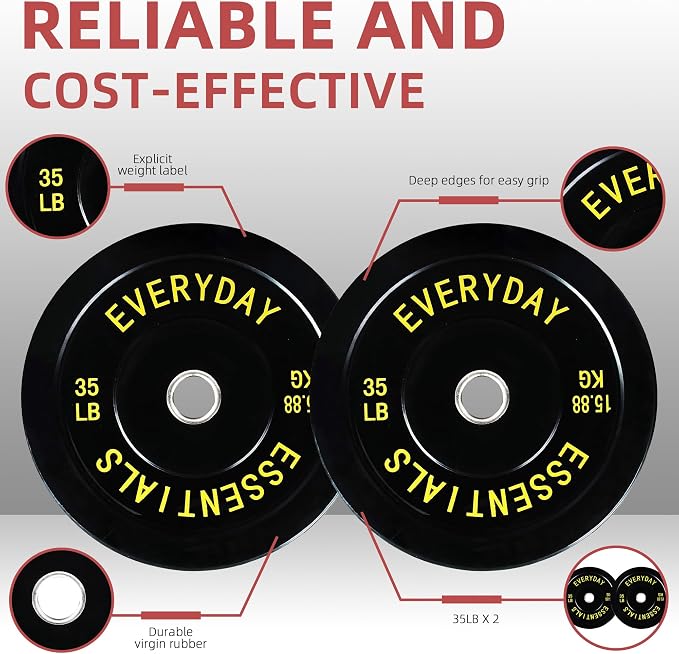 Fitvids 2-Inch Olympic Bumper Plates, Perfect Weight Plates for Weightlifting and Strength Training, Multiple Weights Available