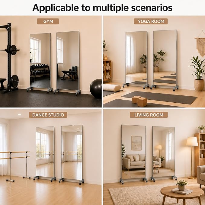 71"x40" Ultra-Light Stand Up Home Gym Mirror | Extra Large Full Body, Glassless Dance Mirror, For Home Gym, Garage, Workout, Dance Studio, Yoga