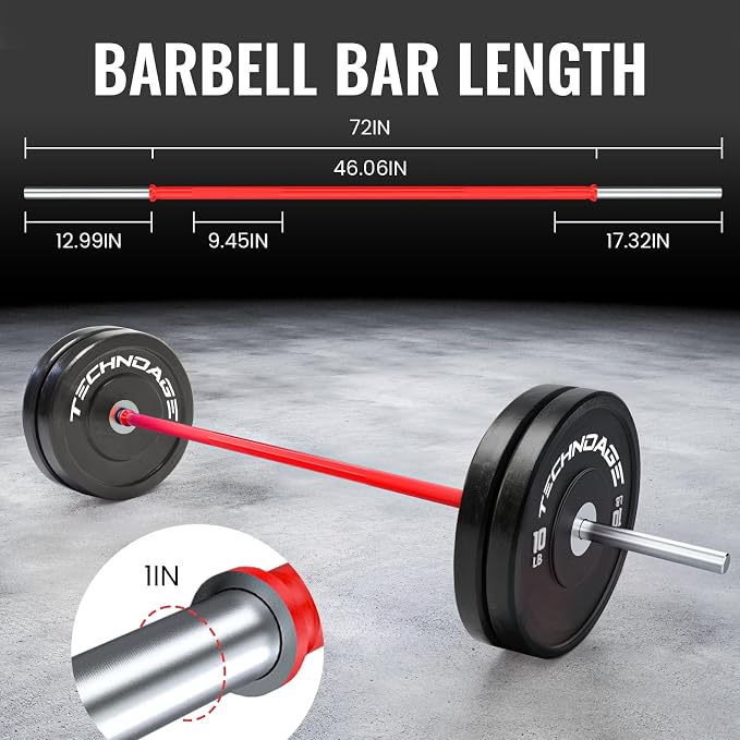 TECHNOAGE Steel Standard Barbells for 1-Inch Plates, 350LB | Standard steel bars for 1-inch plates with 350LB capacity, knurled grips, and compact 5FT or 6FT options