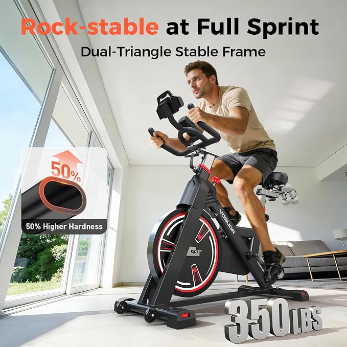 YOSUDA PRO Magnetic Exercise Bike 350 lbs Weight Capacity - Indoor Cycling Bike Stationary with Comfortable Seat Cushion, Silent Belt Drive