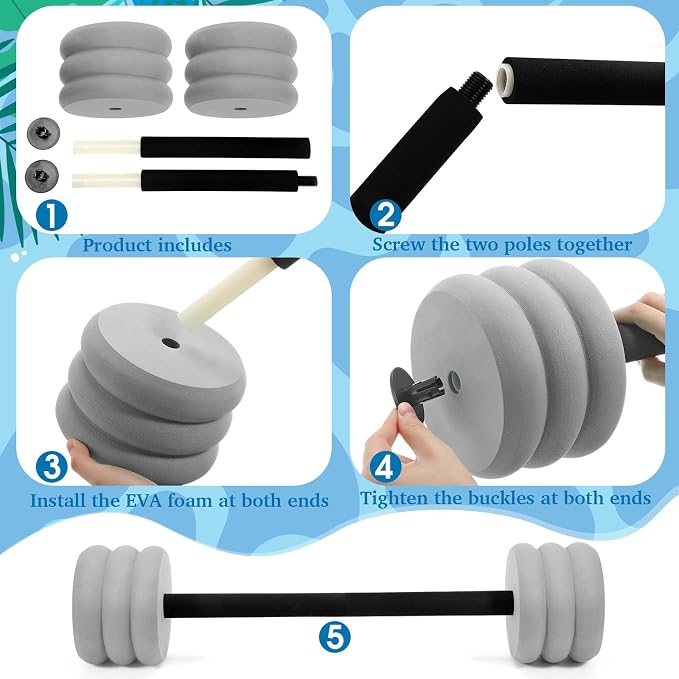 Soulchen Long Aquatic Exercise Dumbbells Pool Exercise Foam Water Weights Dumbbell Aquatic Pool Barbells with High Density EVA Foam for Swim Water Aerobics Workouts Loss