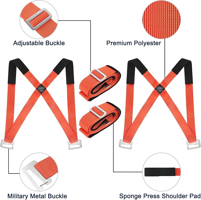 Ytonet Moving Straps, Lifting Straps for Move Furniture, 2-Person Shoulder Lifting and Moving System for Appliances, Mattresses, Heavy Objects up to 800lbs, Furniture Strap Round Sling, Orange