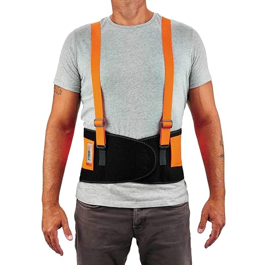Ergodyne ProFlex 100HV Back Support Brace, High Visibility Support Belt, 8" Spandex Material, Removeable Straps , Orange , Medium
