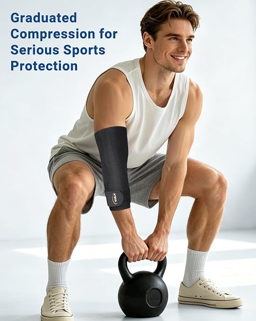 Elbow Compression Sleeve, Adjustable Strap, Targeted Support, Large | Tennis Elbow Brace for Men & Women, Support for Tendonitis, Golfer's Elbow, Weightlifting, Gym Fitness & Sports Pain Relief