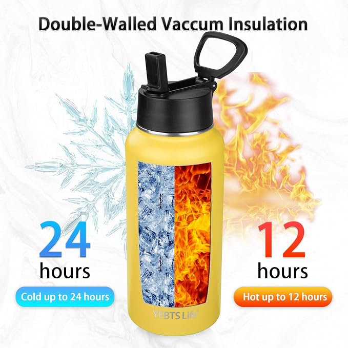 Insulated Water Bottle With Straw,32 oz Vacuum Insulated Stainless Steel Sports Water Flask,Keeps Cold and Hot,Metal Water Bottle Wide Mouth for Gym Travel Camping (Peach pink)