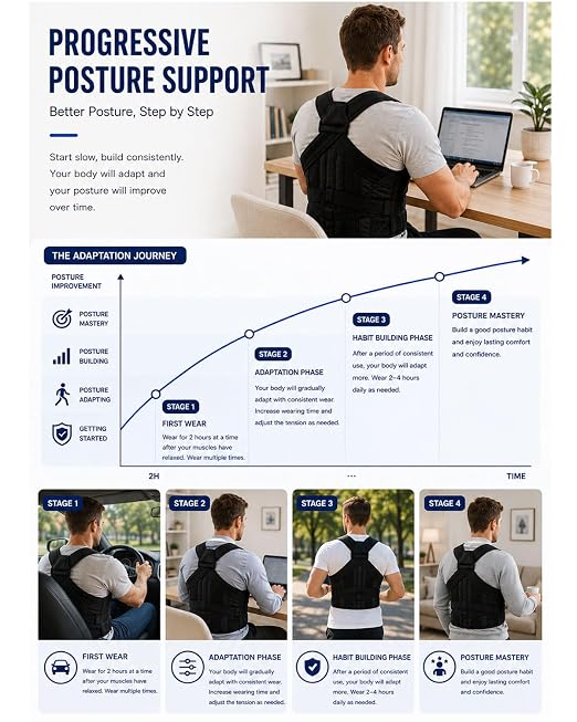 Posture Corrector for Men & Women, Advanced Full Back Support Back Brace for Upper & Lower Back Support, Pain Relief & Comfort, Custom-Fit Waist Support & Adjustable Shoulder Straightener, Breathable Design for Work, Long Sitting & Exercise(X-Small)